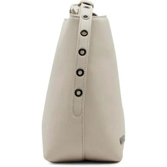 Women's Grommet Bucket Bag Chalk Leather Adjustable Strap Magnetic Closure